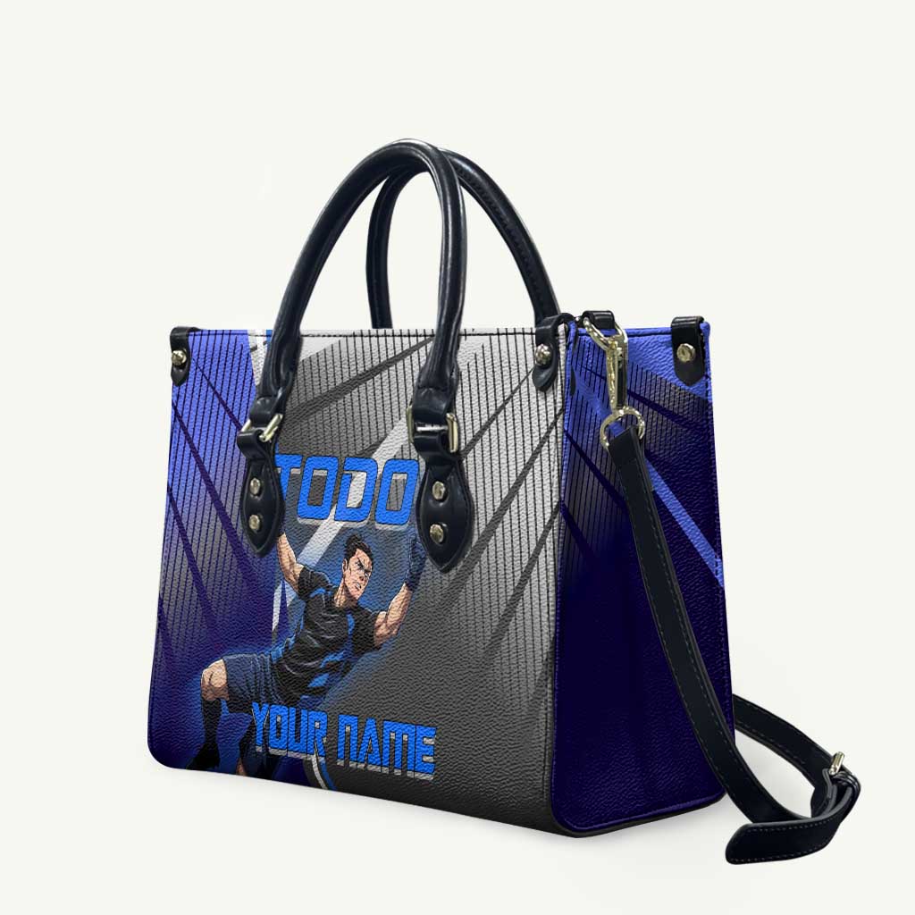 Personalized Aoi Todo Jujutsu Kaisen Leather Bag with Blue Gradient and Goalkeeper Action Design