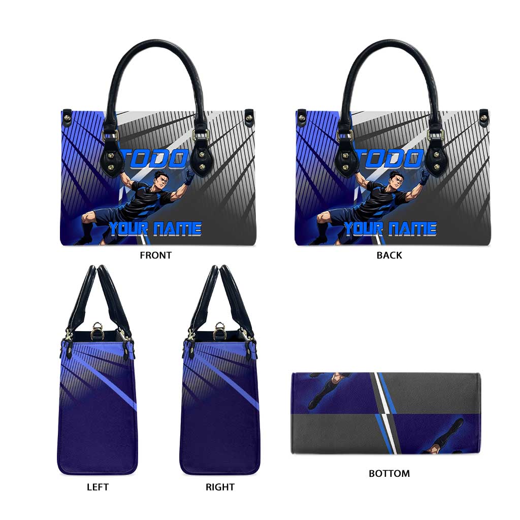 Personalized Aoi Todo Jujutsu Kaisen Leather Bag with Blue Gradient and Goalkeeper Action Design
