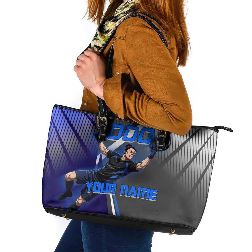 Personalized Aoi Todo Jujutsu Kaisen Leather Tote Bag with Blue Gradient and Goalkeeper Action Design