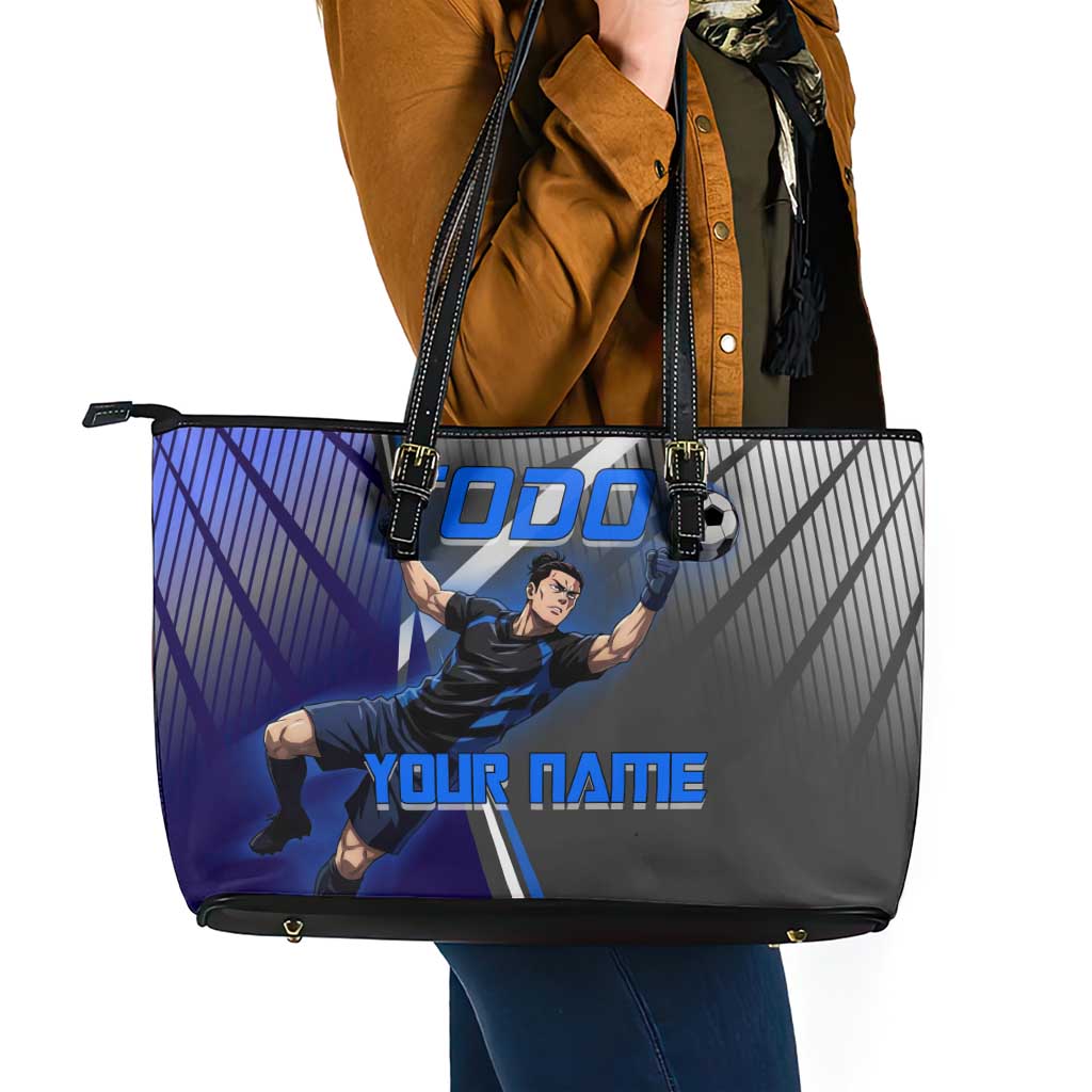 Personalized Aoi Todo Jujutsu Kaisen Leather Tote Bag with Blue Gradient and Goalkeeper Action Design