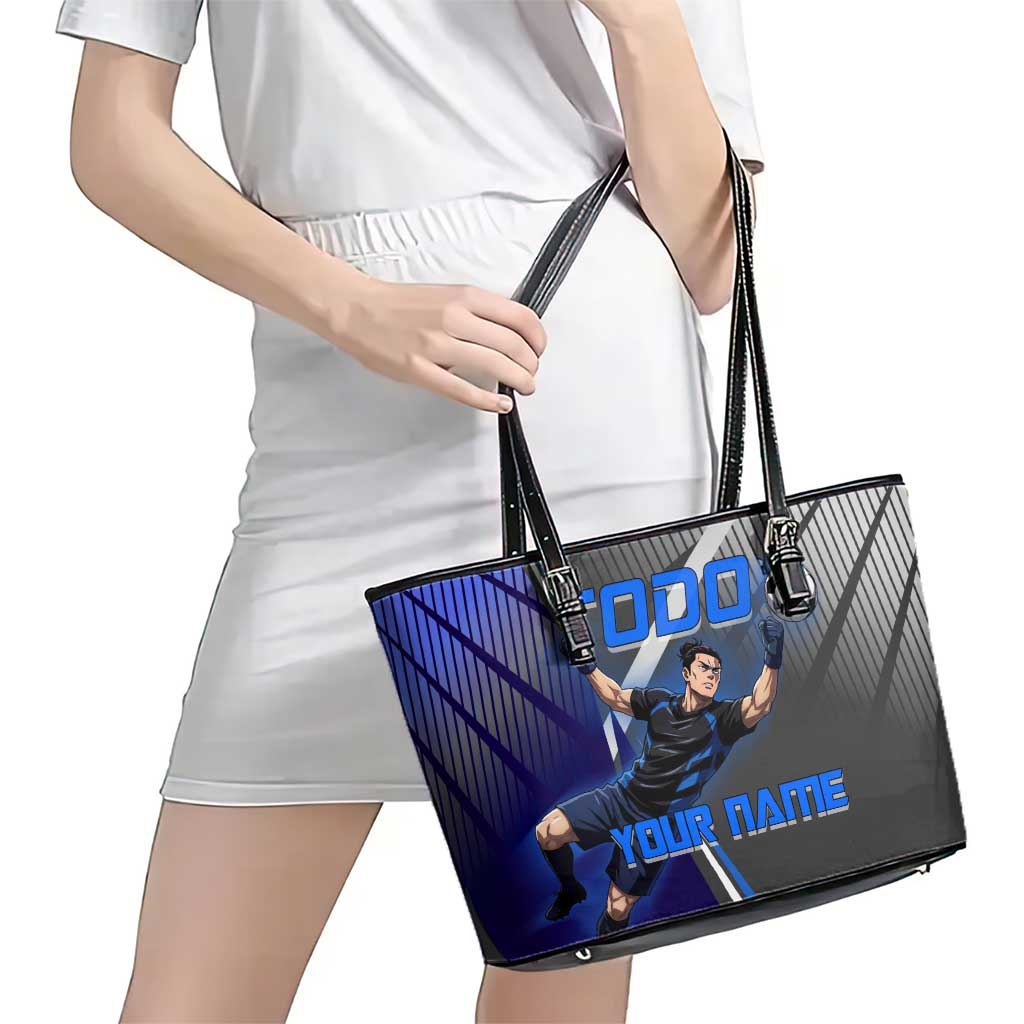 Personalized Aoi Todo Jujutsu Kaisen Leather Tote Bag with Blue Gradient and Goalkeeper Action Design