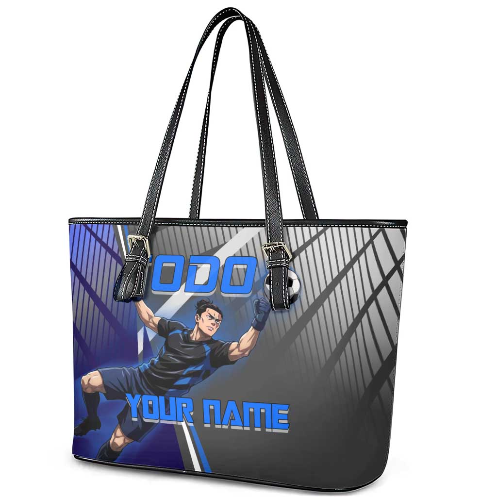 Personalized Aoi Todo Jujutsu Kaisen Leather Tote Bag with Blue Gradient and Goalkeeper Action Design