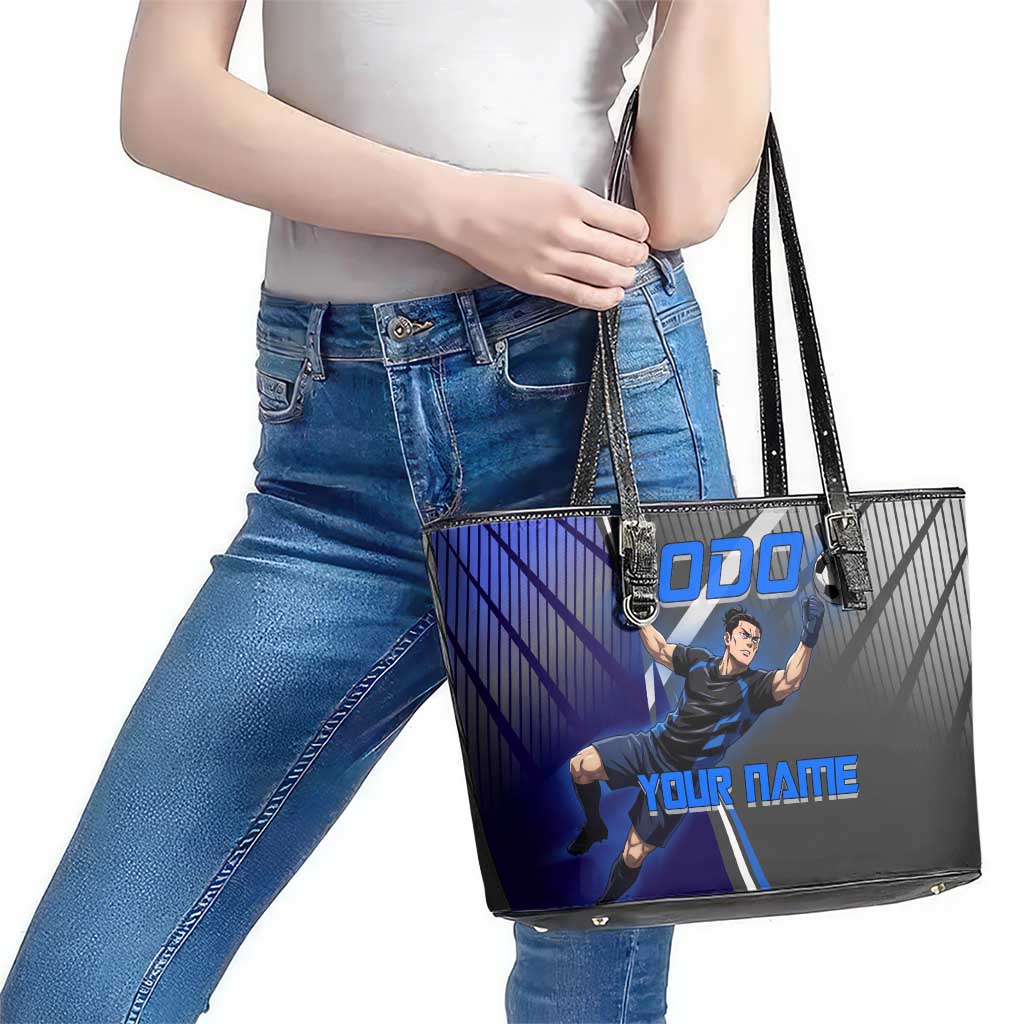 Personalized Aoi Todo Jujutsu Kaisen Leather Tote Bag with Blue Gradient and Goalkeeper Action Design