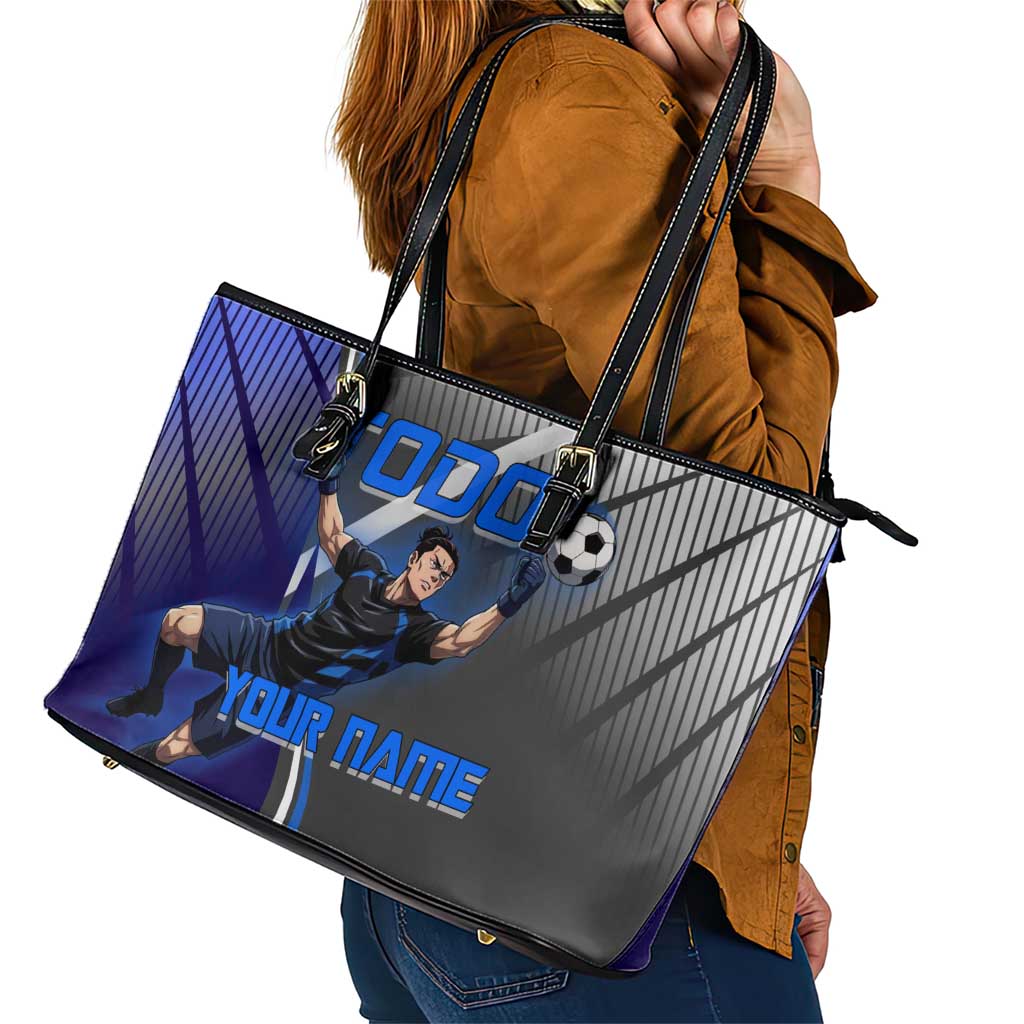 Personalized Aoi Todo Jujutsu Kaisen Leather Tote Bag with Blue Gradient and Goalkeeper Action Design
