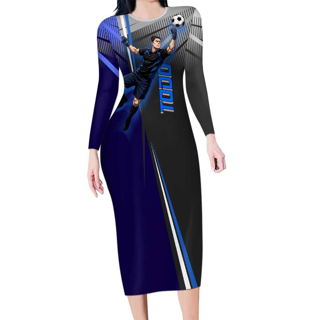 Personalized Aoi Todo Jujutsu Kaisen Long Sleeve Bodycon Dress with Blue Gradient and Goalkeeper Action Design