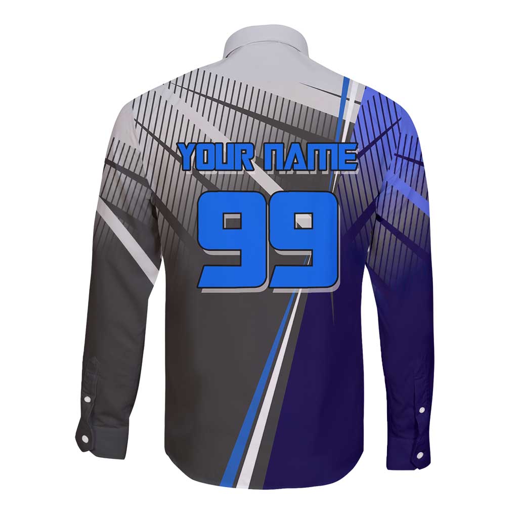 Personalized Aoi Todo Jujutsu Kaisen Long Sleeve Button Shirt with Blue Gradient and Goalkeeper Action Design