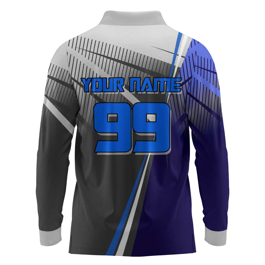 Personalized Aoi Todo Jujutsu Kaisen Long Sleeve Polo Shirt with Blue Gradient and Goalkeeper Action Design
