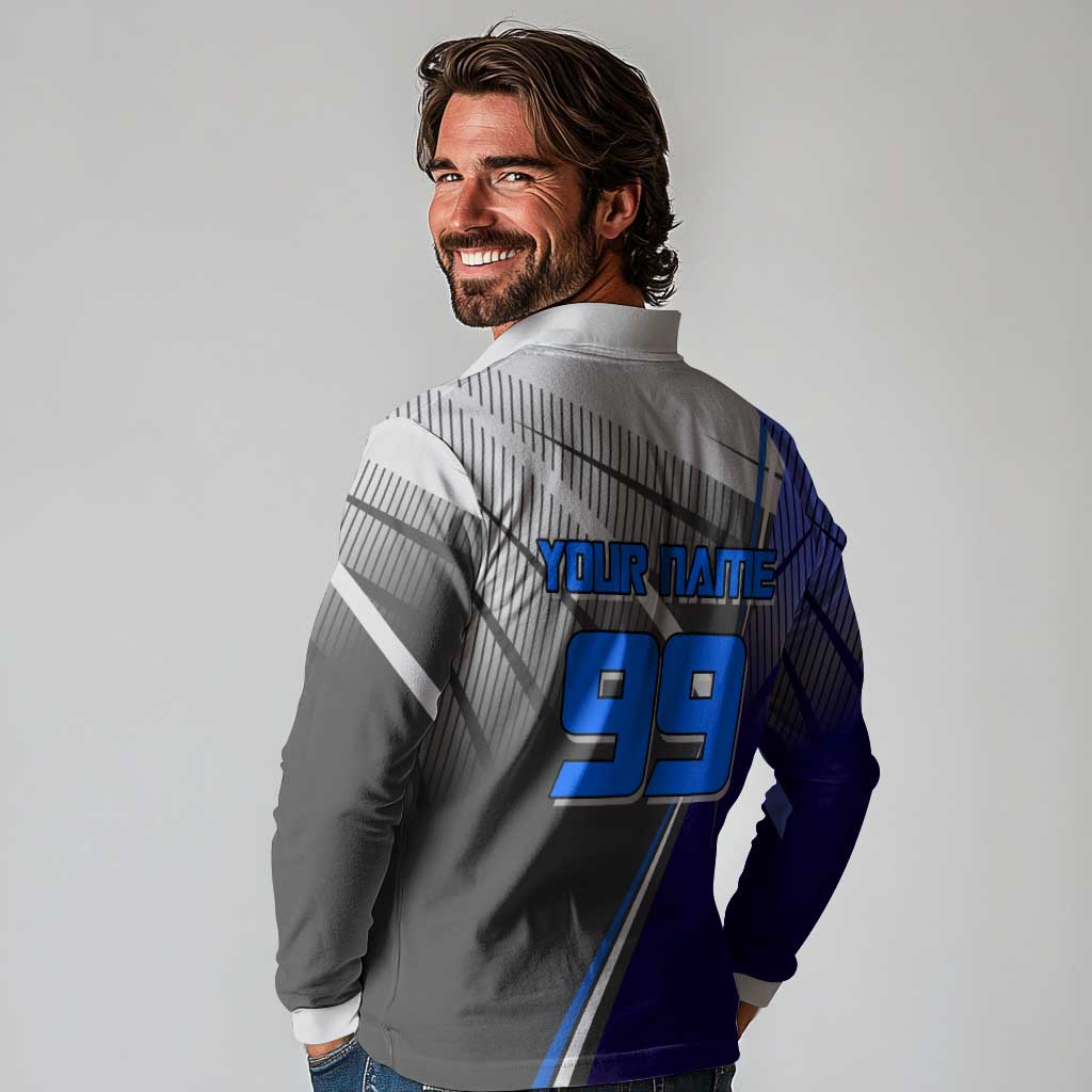 Personalized Aoi Todo Jujutsu Kaisen Long Sleeve Polo Shirt with Blue Gradient and Goalkeeper Action Design