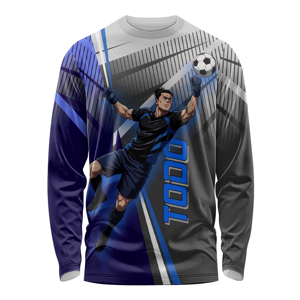 Personalized Aoi Todo Jujutsu Kaisen Long Sleeve Shirt with Blue Gradient and Goalkeeper Action Design