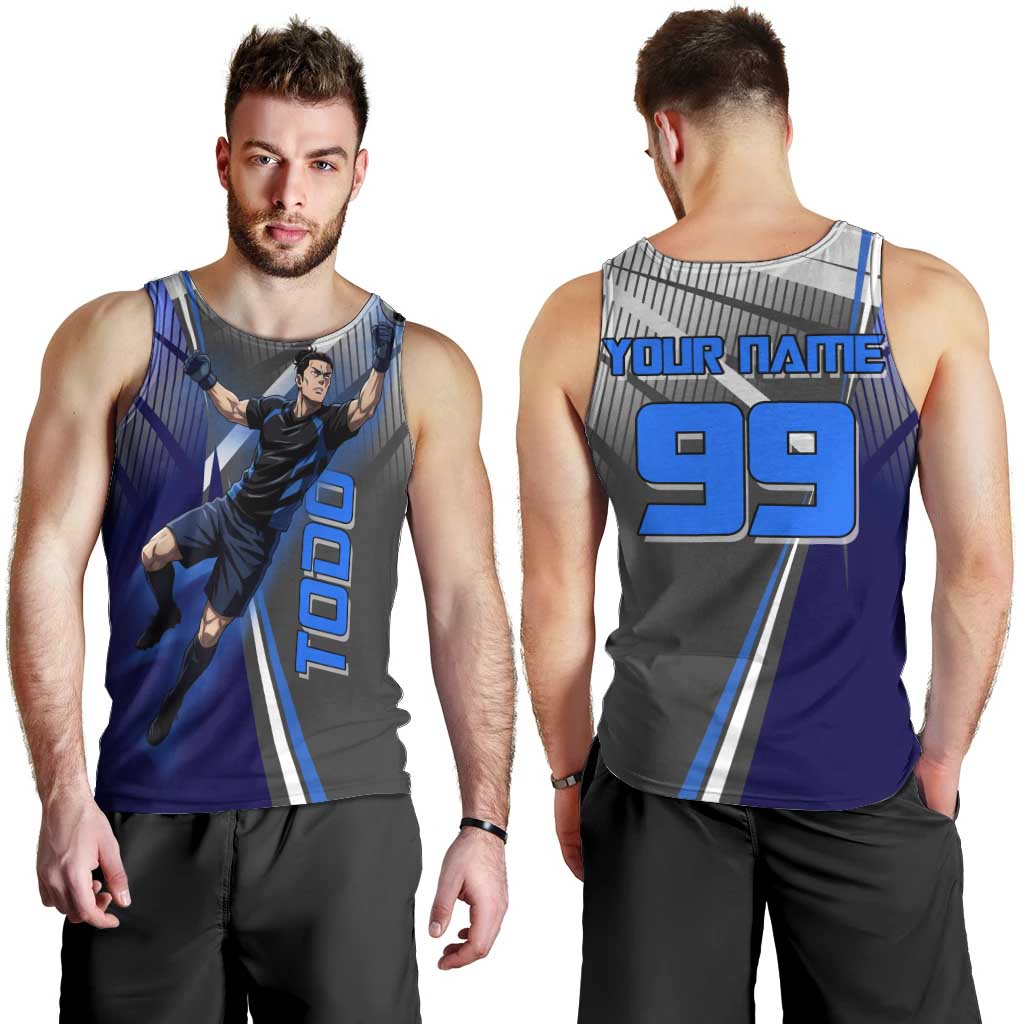Personalized Aoi Todo Jujutsu Kaisen Men Tank Top with Blue Gradient and Goalkeeper Action Design