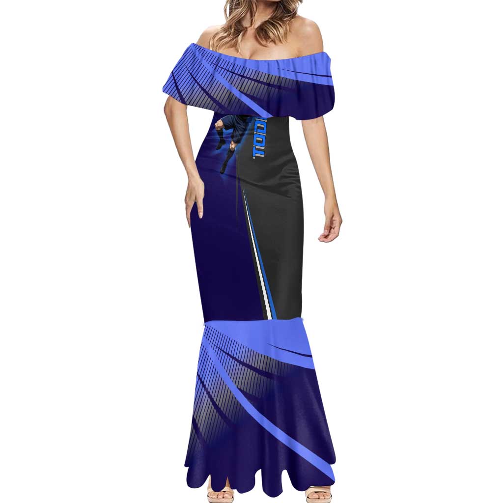 Personalized Aoi Todo Jujutsu Kaisen Mermaid Dress with Blue Gradient and Goalkeeper Action Design