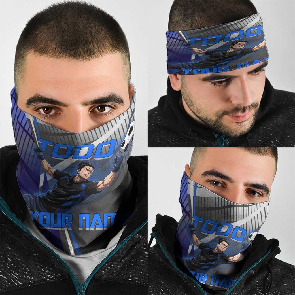 Personalized Aoi Todo Jujutsu Kaisen Neck Gaiter with Blue Gradient and Goalkeeper Action Design