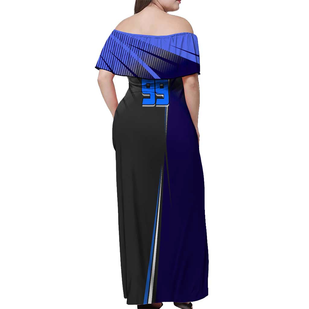 Personalized Aoi Todo Jujutsu Kaisen Off Shoulder Maxi Dress with Blue Gradient and Goalkeeper Action Design