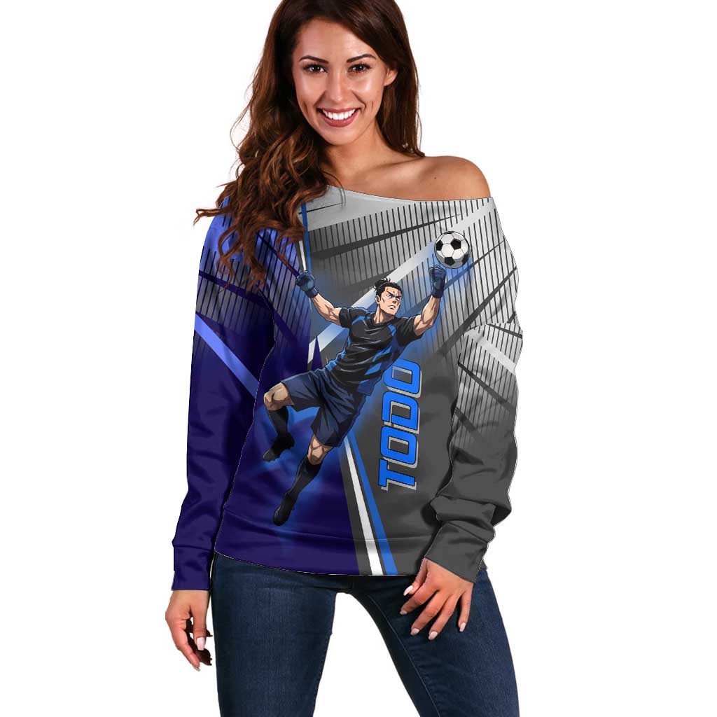 Personalized Aoi Todo Jujutsu Kaisen Off Shoulder Sweater with Blue Gradient and Goalkeeper Action Design