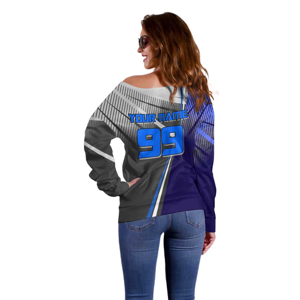 Personalized Aoi Todo Jujutsu Kaisen Off Shoulder Sweater with Blue Gradient and Goalkeeper Action Design