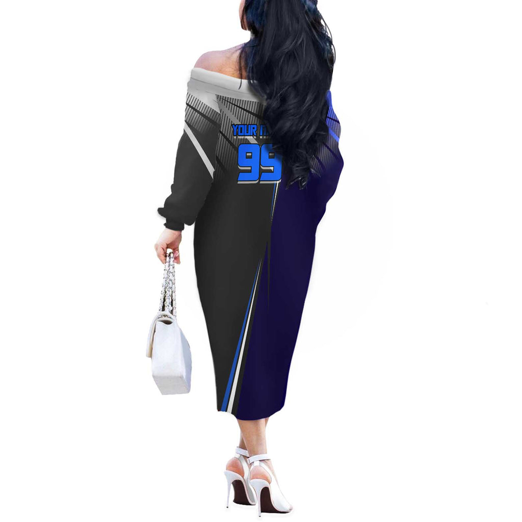 Personalized Aoi Todo Jujutsu Kaisen Off The Shoulder Long Sleeve Dress with Blue Gradient and Goalkeeper Action Design