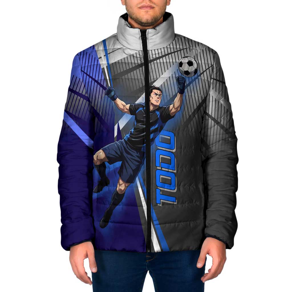 Personalized Aoi Todo Jujutsu Kaisen Padded Jacket with Blue Gradient and Goalkeeper Action Design