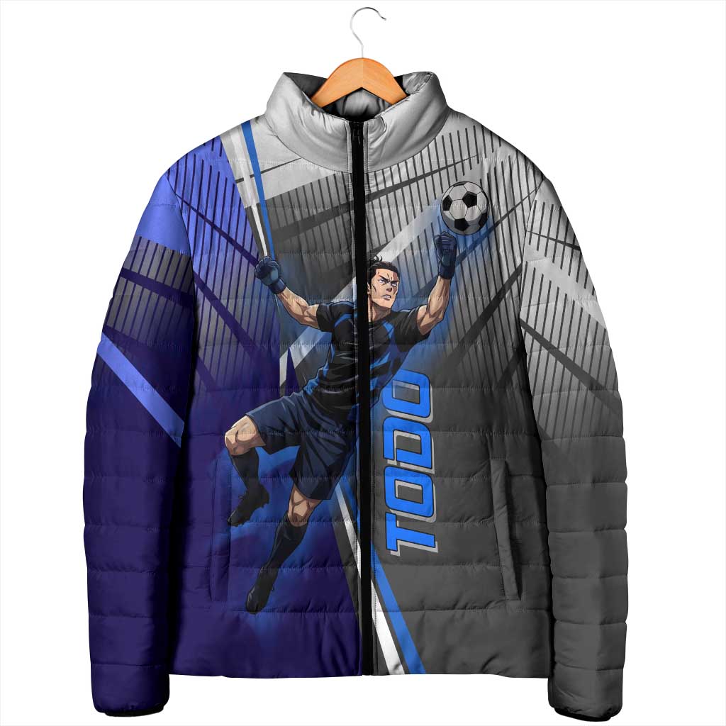 Personalized Aoi Todo Jujutsu Kaisen Padded Jacket with Blue Gradient and Goalkeeper Action Design