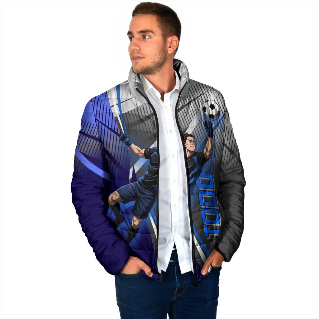 Personalized Aoi Todo Jujutsu Kaisen Padded Jacket with Blue Gradient and Goalkeeper Action Design