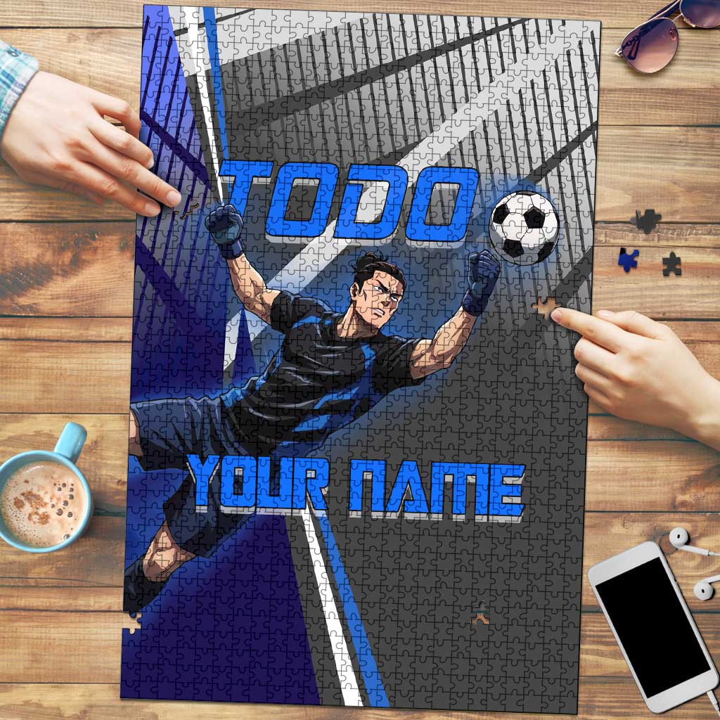 Personalized Aoi Todo Jujutsu Kaisen Puzzle with Blue Gradient and Goalkeeper Action Design