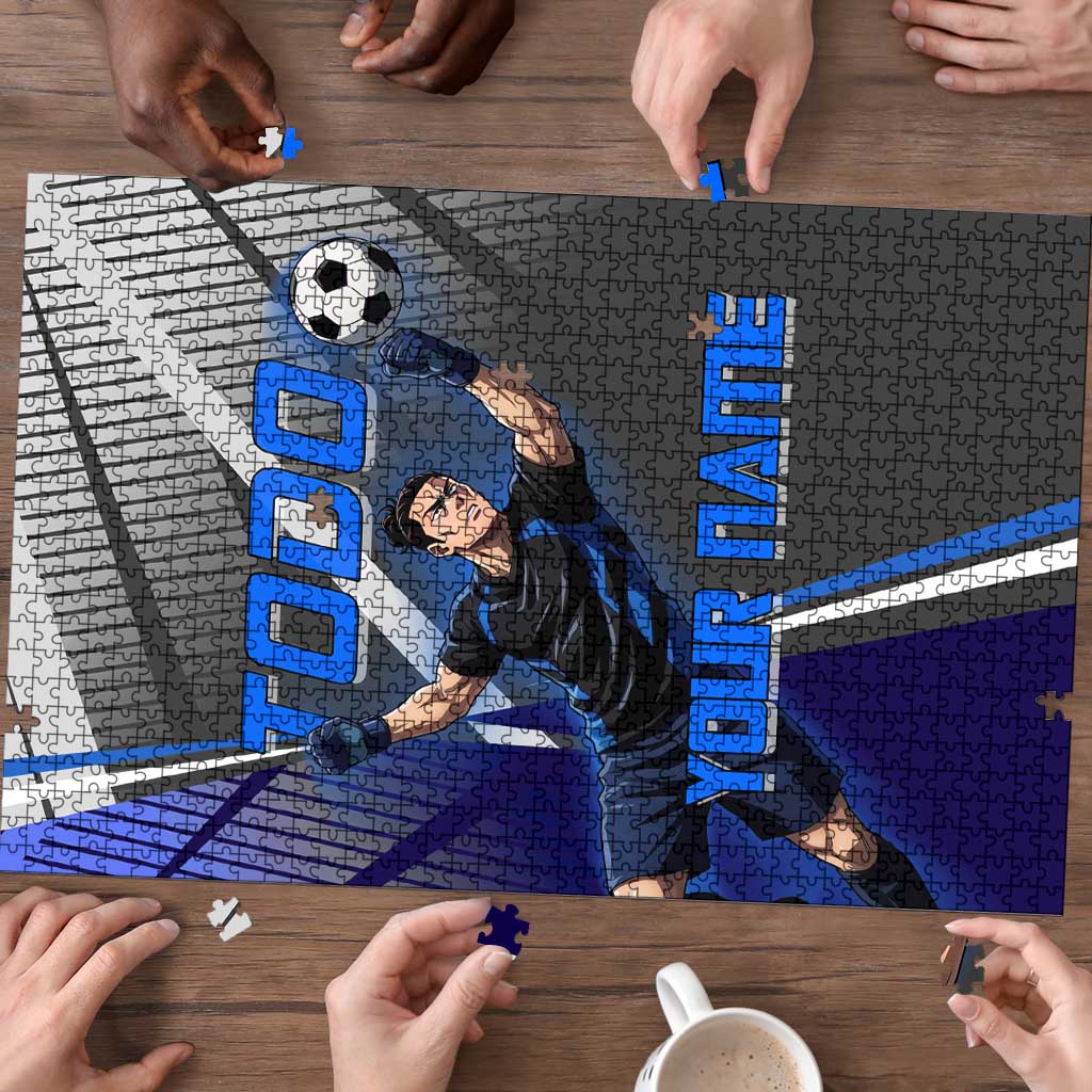 Personalized Aoi Todo Jujutsu Kaisen Puzzle with Blue Gradient and Goalkeeper Action Design