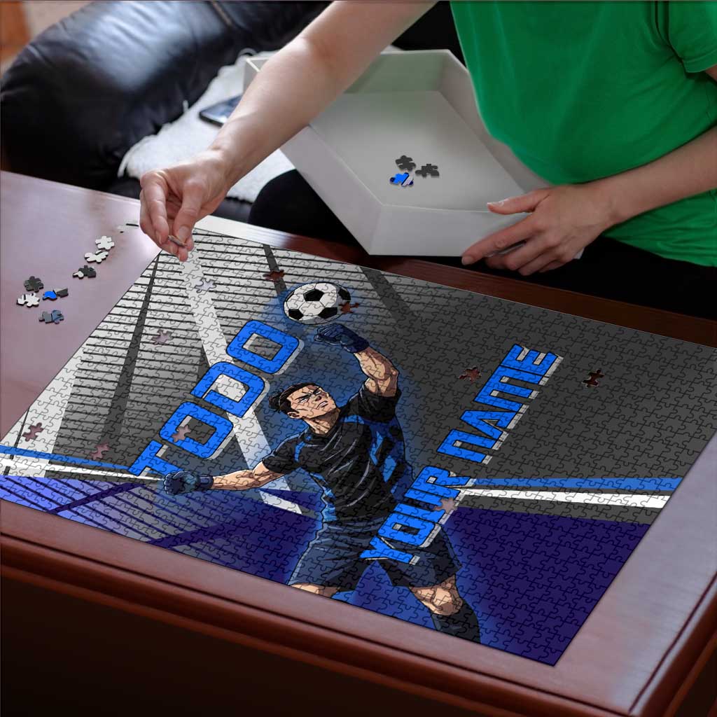 Personalized Aoi Todo Jujutsu Kaisen Puzzle with Blue Gradient and Goalkeeper Action Design