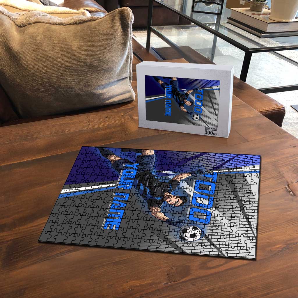Personalized Aoi Todo Jujutsu Kaisen Puzzle with Blue Gradient and Goalkeeper Action Design