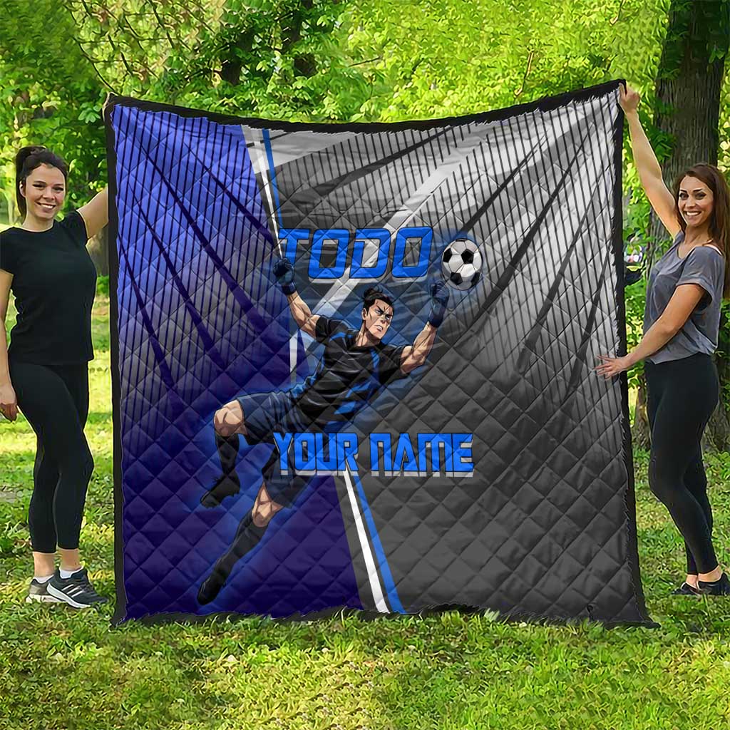 Personalized Aoi Todo Jujutsu Kaisen Quilt with Blue Gradient and Goalkeeper Action Design