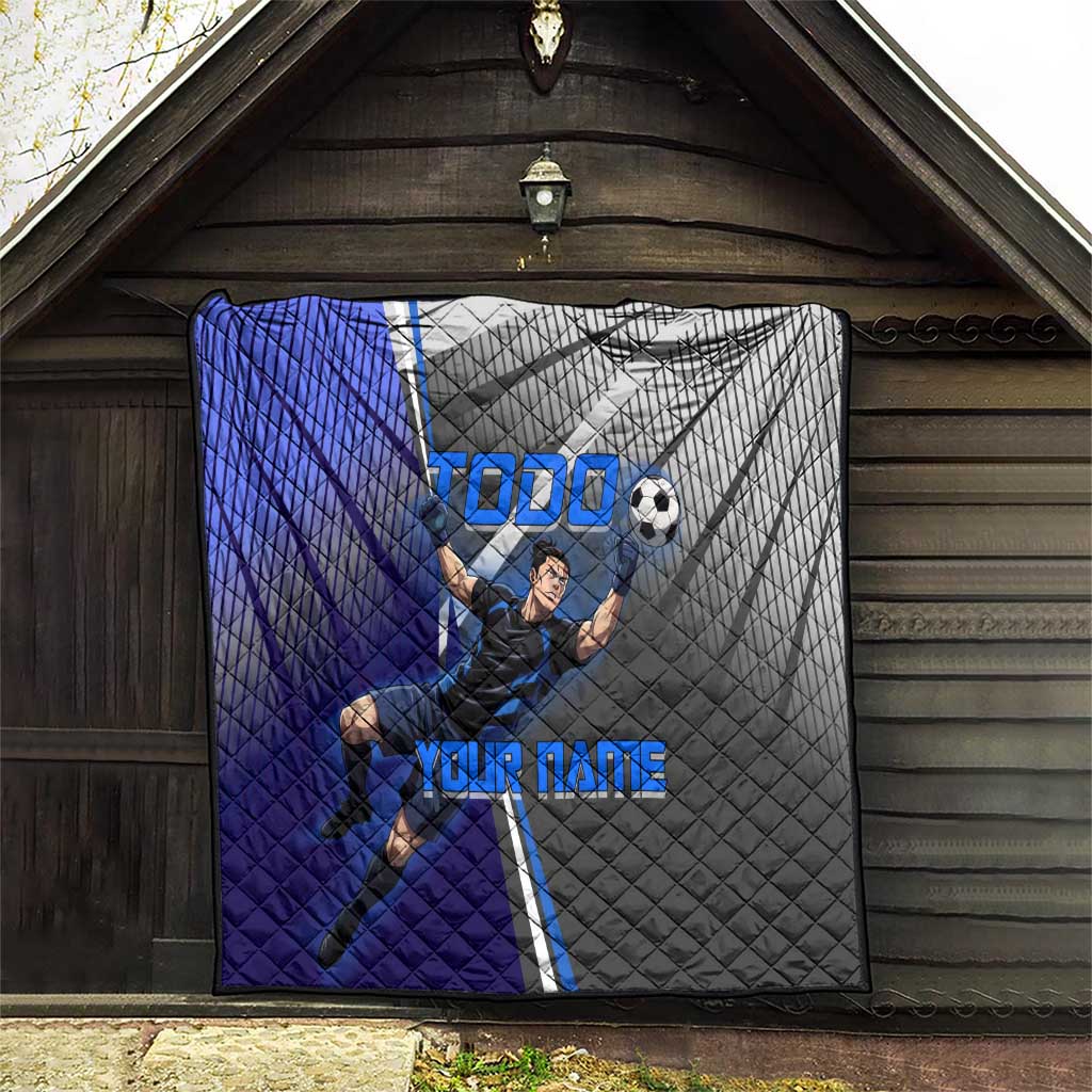 Personalized Aoi Todo Jujutsu Kaisen Quilt with Blue Gradient and Goalkeeper Action Design