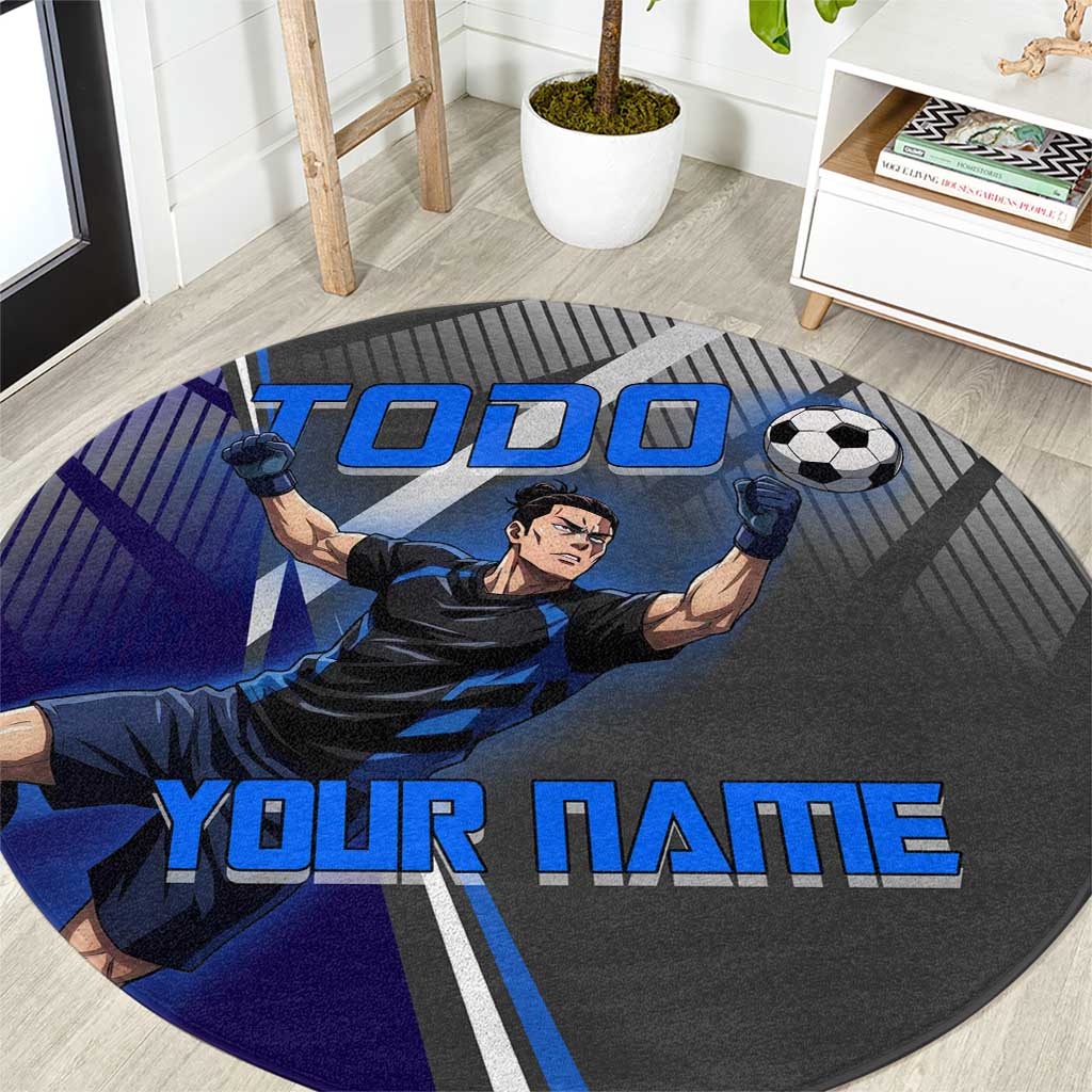 Personalized Aoi Todo Jujutsu Kaisen Round Carpet with Blue Gradient and Goalkeeper Action Design