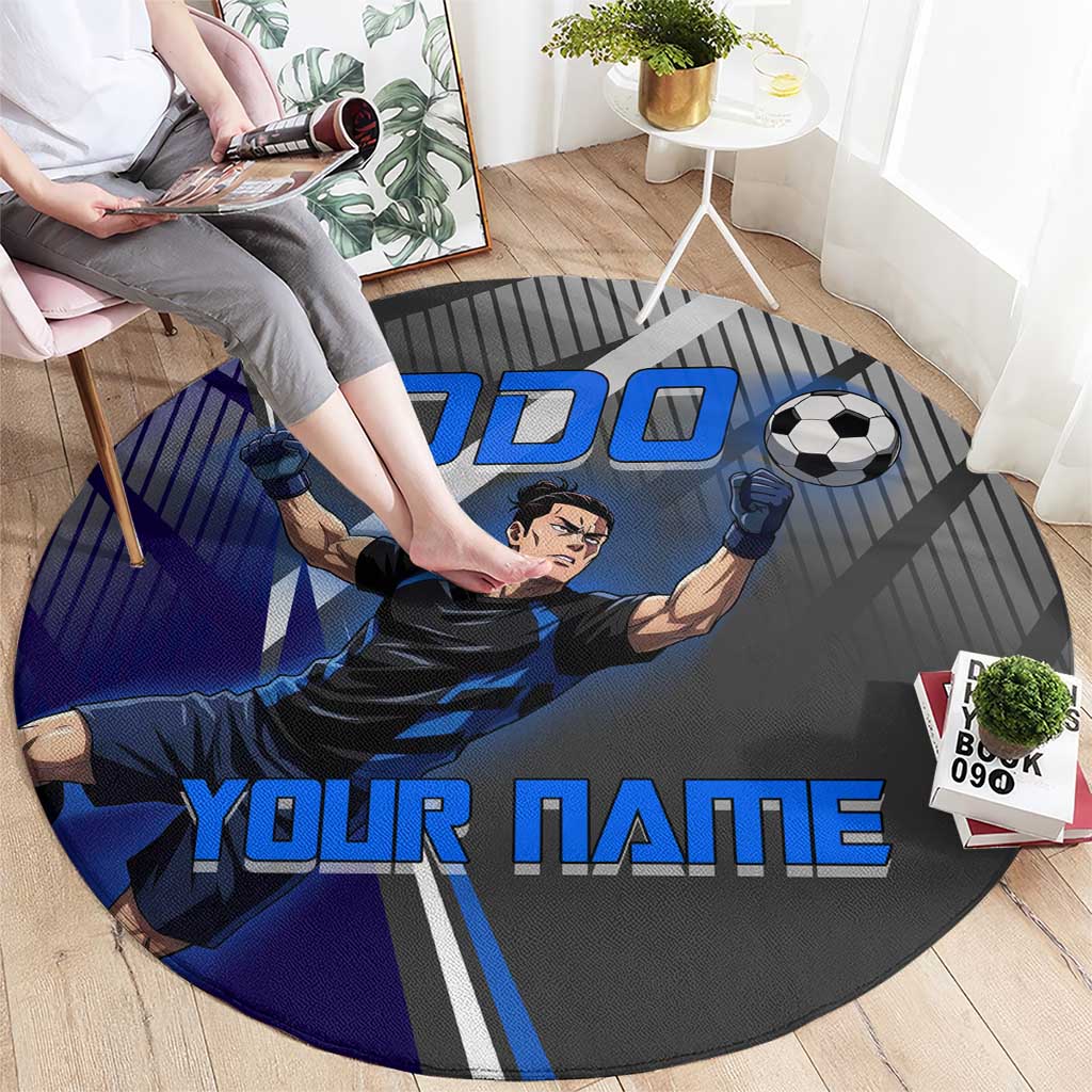 Personalized Aoi Todo Jujutsu Kaisen Round Carpet with Blue Gradient and Goalkeeper Action Design