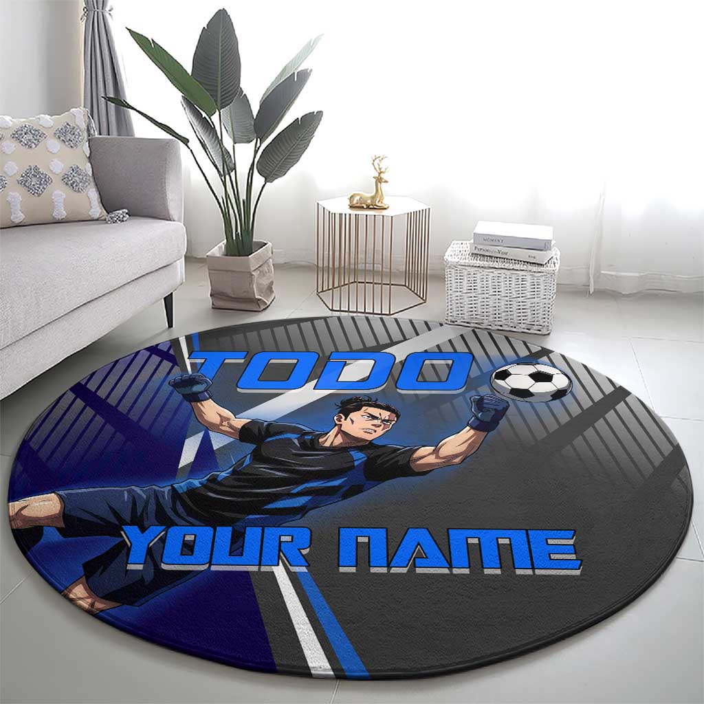 Personalized Aoi Todo Jujutsu Kaisen Round Carpet with Blue Gradient and Goalkeeper Action Design
