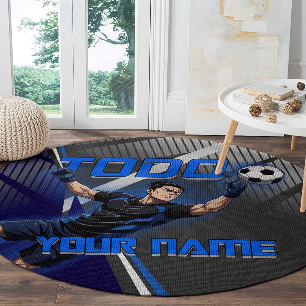 Personalized Aoi Todo Jujutsu Kaisen Round Carpet with Blue Gradient and Goalkeeper Action Design