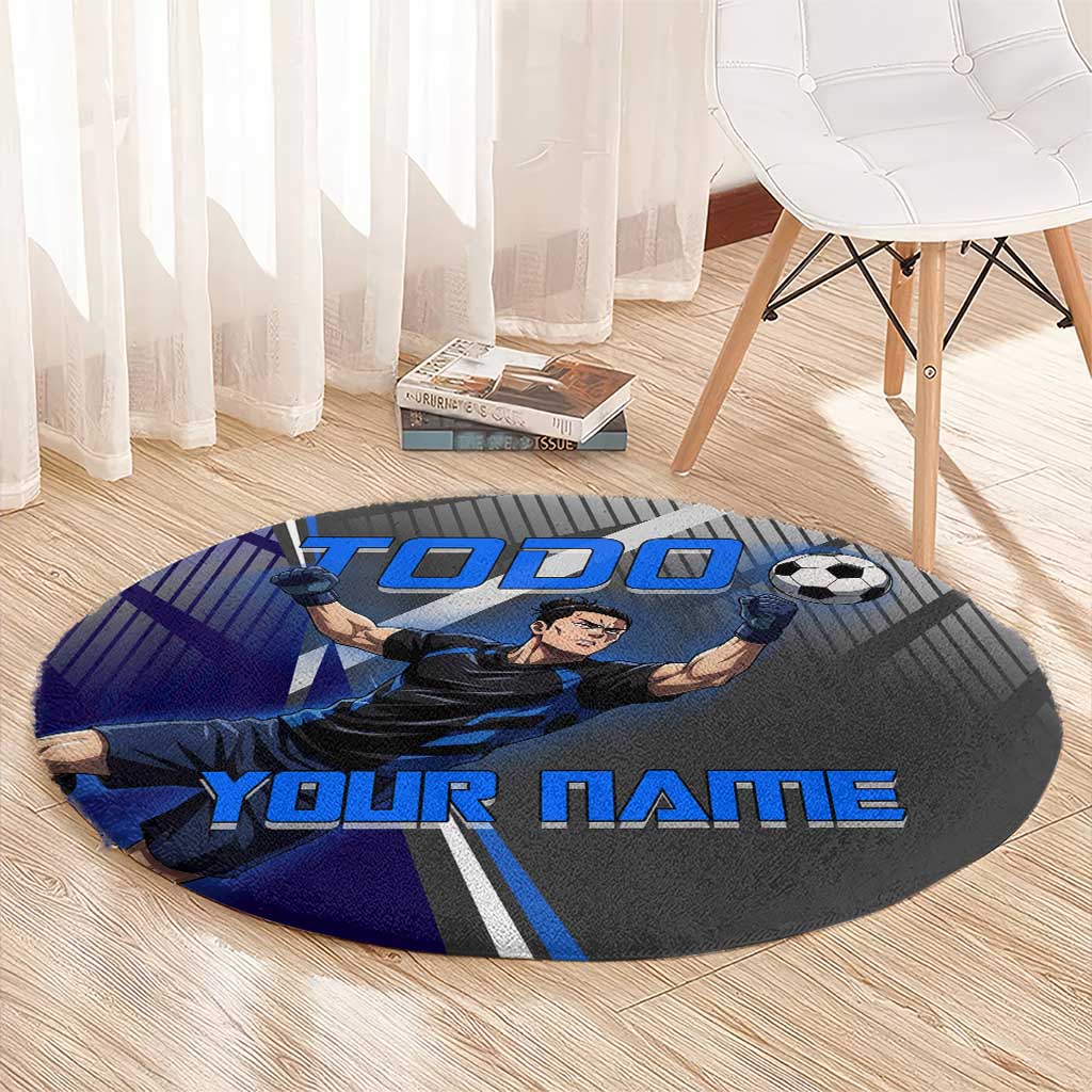 Personalized Aoi Todo Jujutsu Kaisen Round Carpet with Blue Gradient and Goalkeeper Action Design