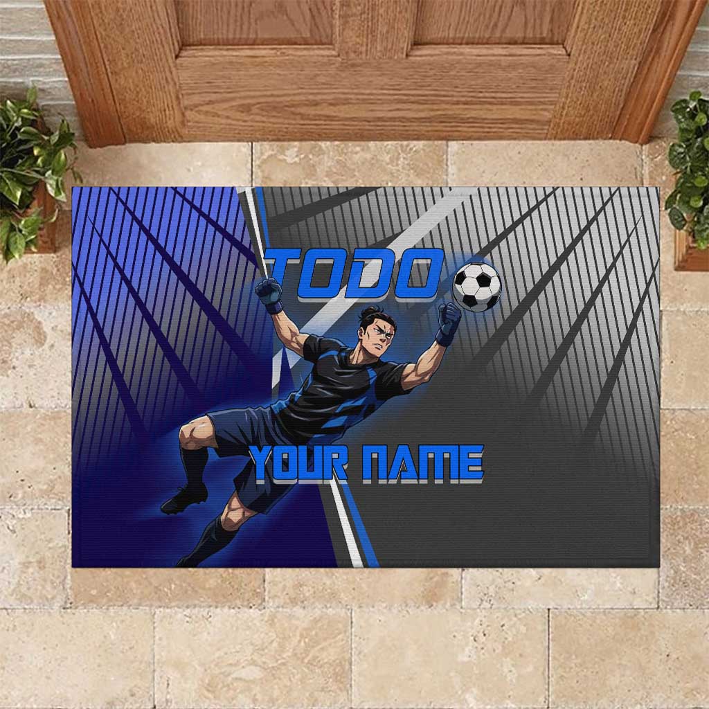Personalized Aoi Todo Jujutsu Kaisen Rubber Doormat with Blue Gradient and Goalkeeper Action Design