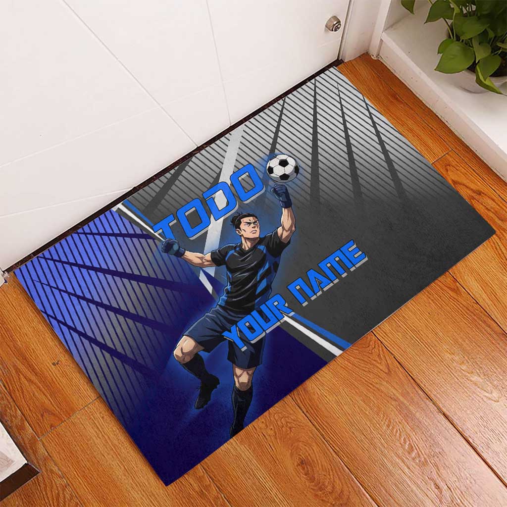 Personalized Aoi Todo Jujutsu Kaisen Rubber Doormat with Blue Gradient and Goalkeeper Action Design