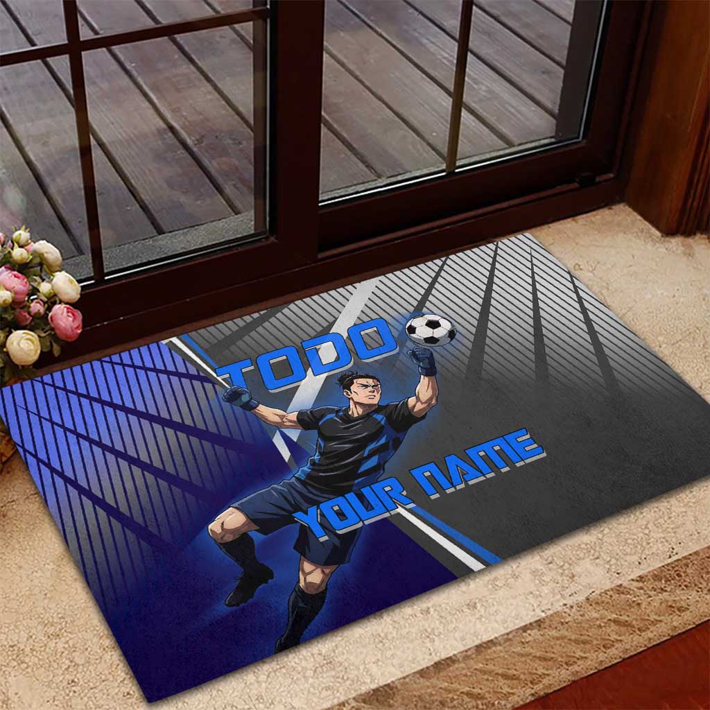 Personalized Aoi Todo Jujutsu Kaisen Rubber Doormat with Blue Gradient and Goalkeeper Action Design