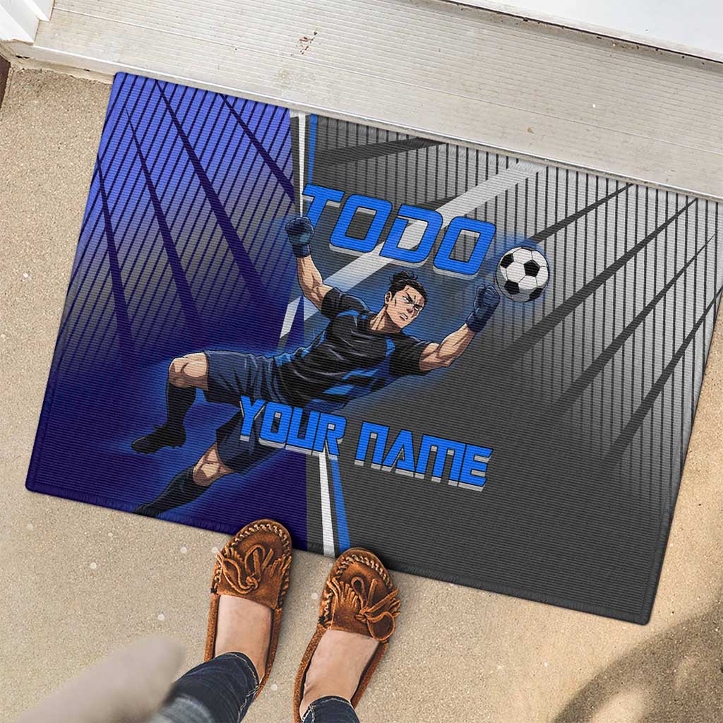 Personalized Aoi Todo Jujutsu Kaisen Rubber Doormat with Blue Gradient and Goalkeeper Action Design
