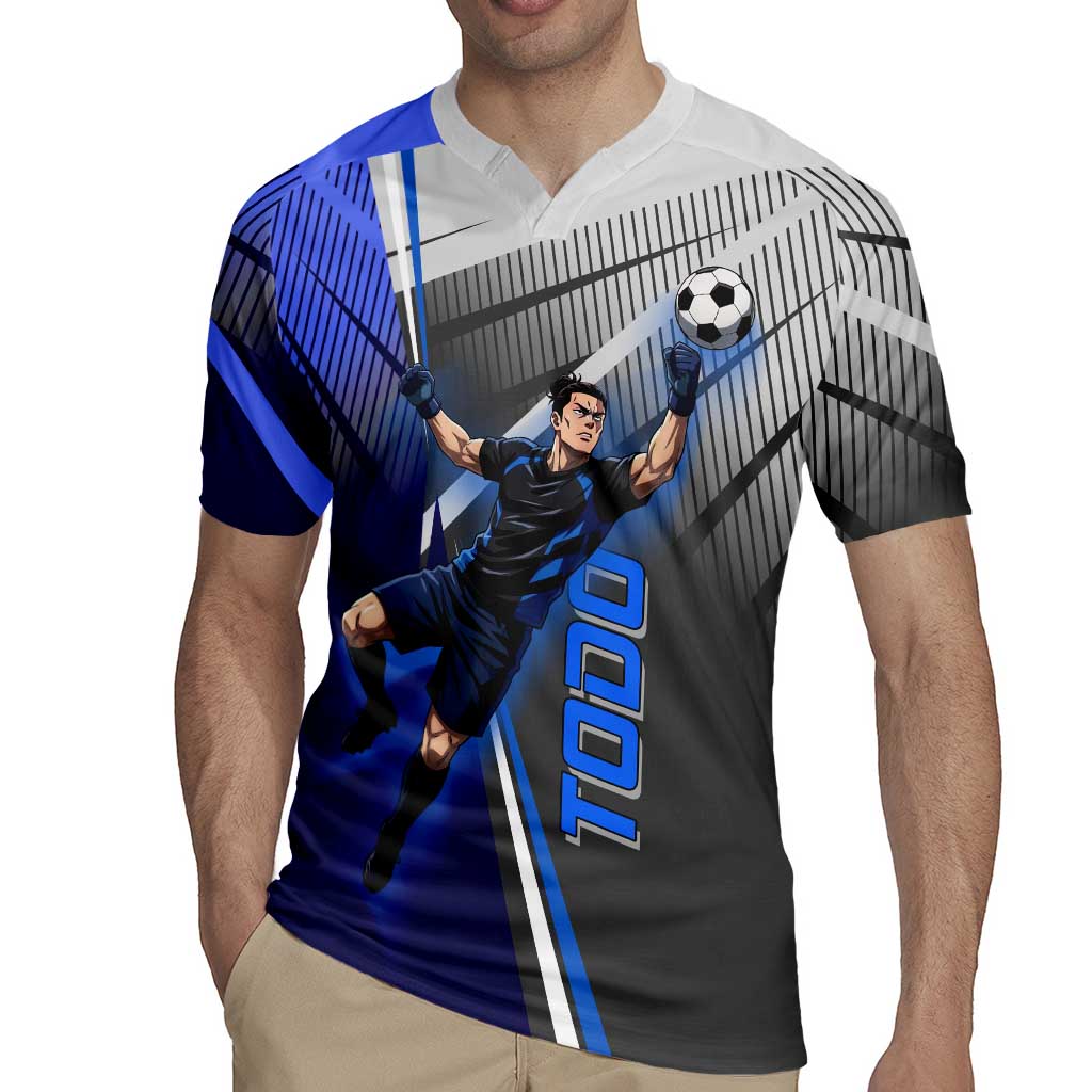 Personalized Aoi Todo Jujutsu Kaisen Rugby Jersey with Blue Gradient and Goalkeeper Action Design