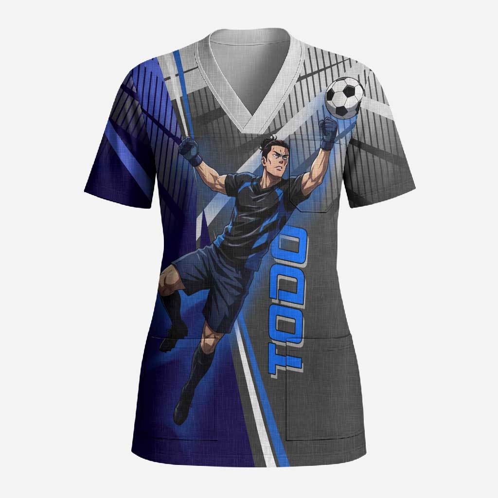 Personalized Aoi Todo Jujutsu Kaisen Scrub Top with Blue Gradient and Goalkeeper Action Design