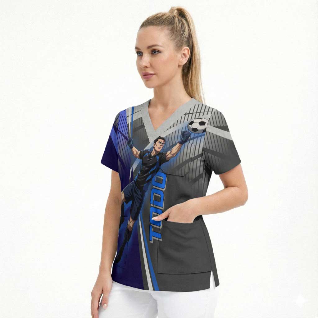 Personalized Aoi Todo Jujutsu Kaisen Scrub Top with Blue Gradient and Goalkeeper Action Design