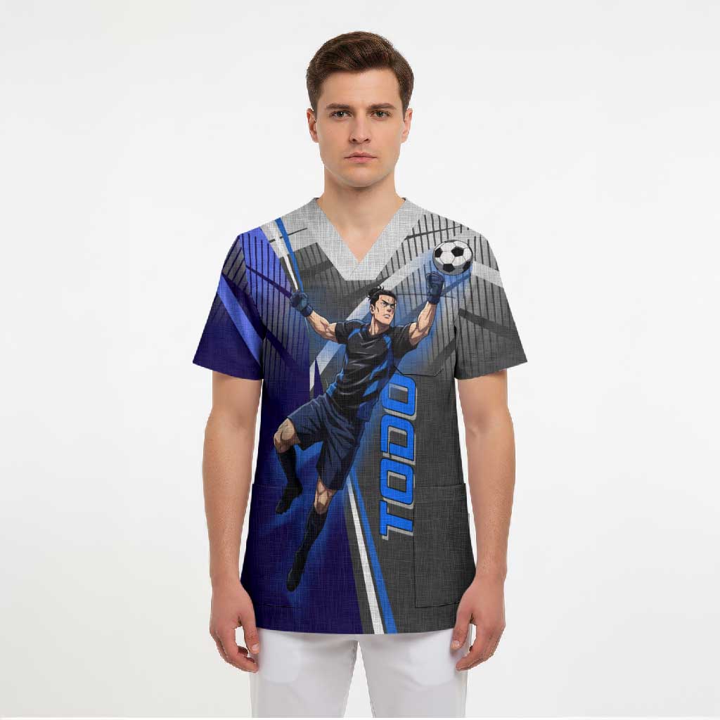 Personalized Aoi Todo Jujutsu Kaisen Scrub Top with Blue Gradient and Goalkeeper Action Design