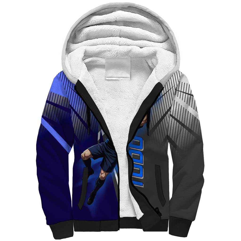 Personalized Aoi Todo Jujutsu Kaisen Sherpa Hoodie with Blue Gradient and Goalkeeper Action Design