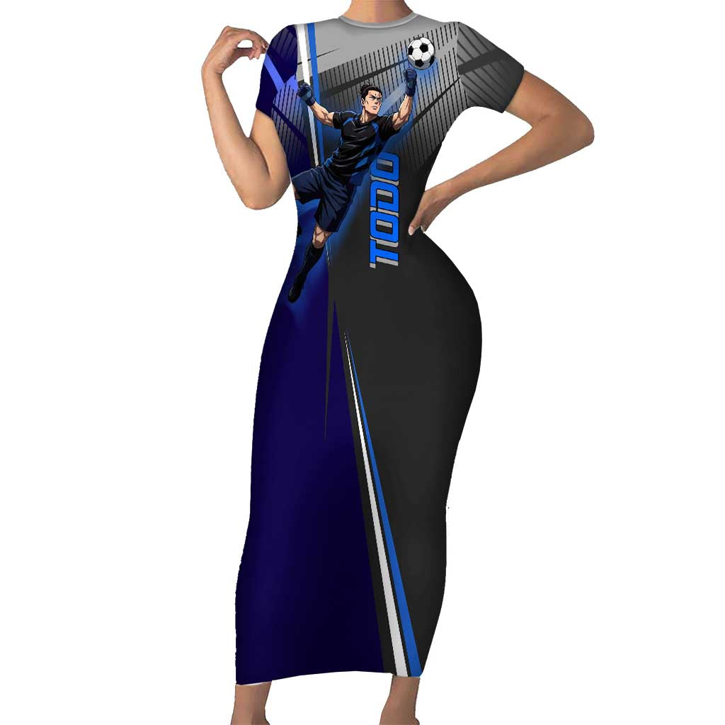 Personalized Aoi Todo Jujutsu Kaisen Short Sleeve Bodycon Dress with Blue Gradient and Goalkeeper Action Design