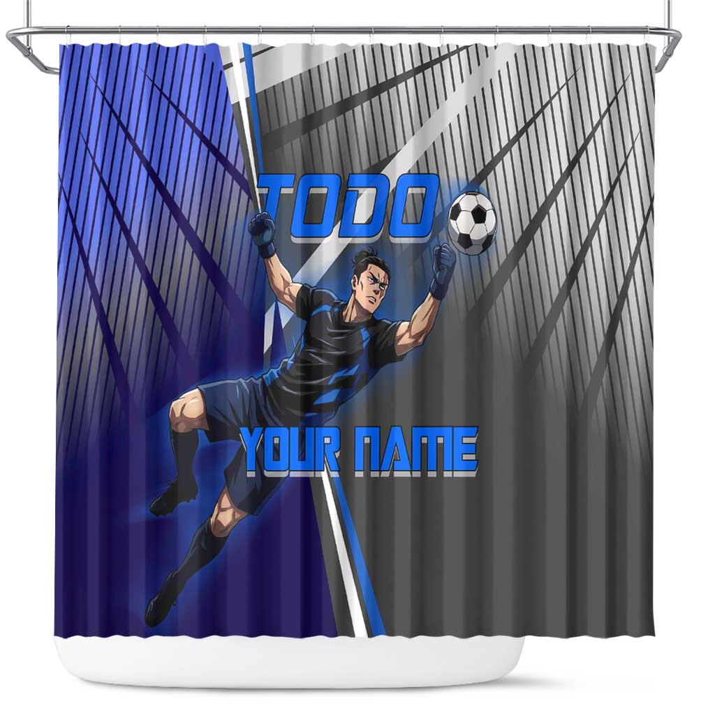Personalized Aoi Todo Jujutsu Kaisen Shower Curtain with Blue Gradient and Goalkeeper Action Design
