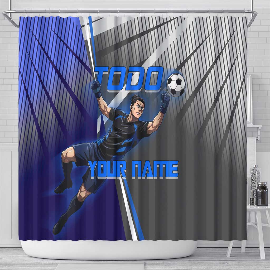 Personalized Aoi Todo Jujutsu Kaisen Shower Curtain with Blue Gradient and Goalkeeper Action Design