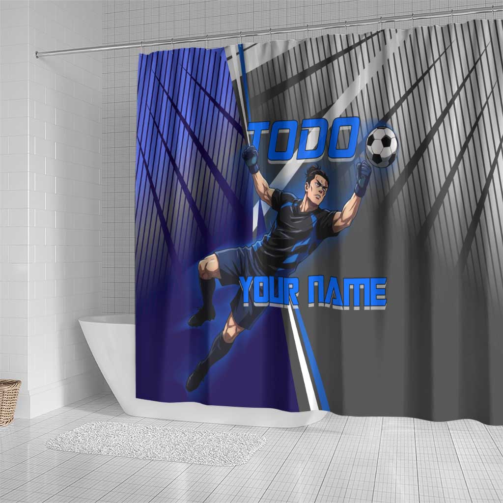 Personalized Aoi Todo Jujutsu Kaisen Shower Curtain with Blue Gradient and Goalkeeper Action Design