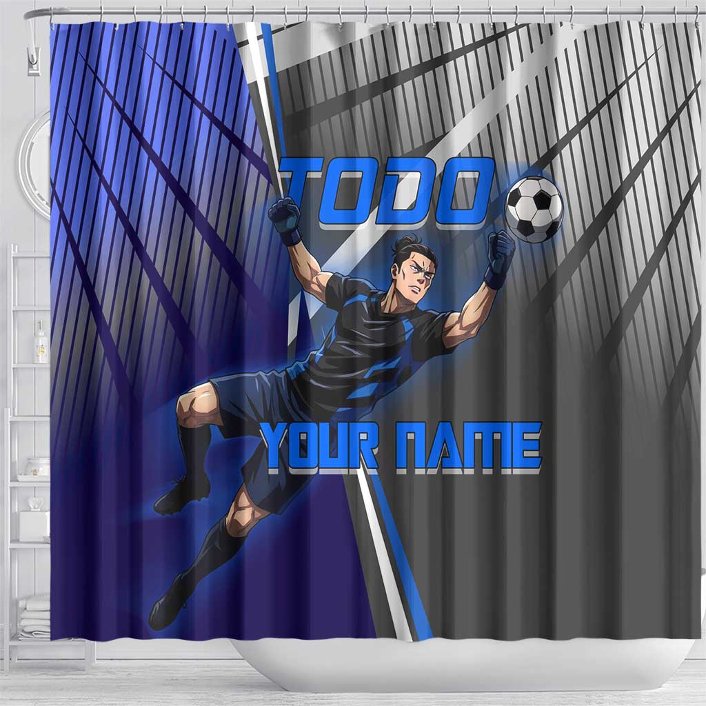 Personalized Aoi Todo Jujutsu Kaisen Shower Curtain with Blue Gradient and Goalkeeper Action Design
