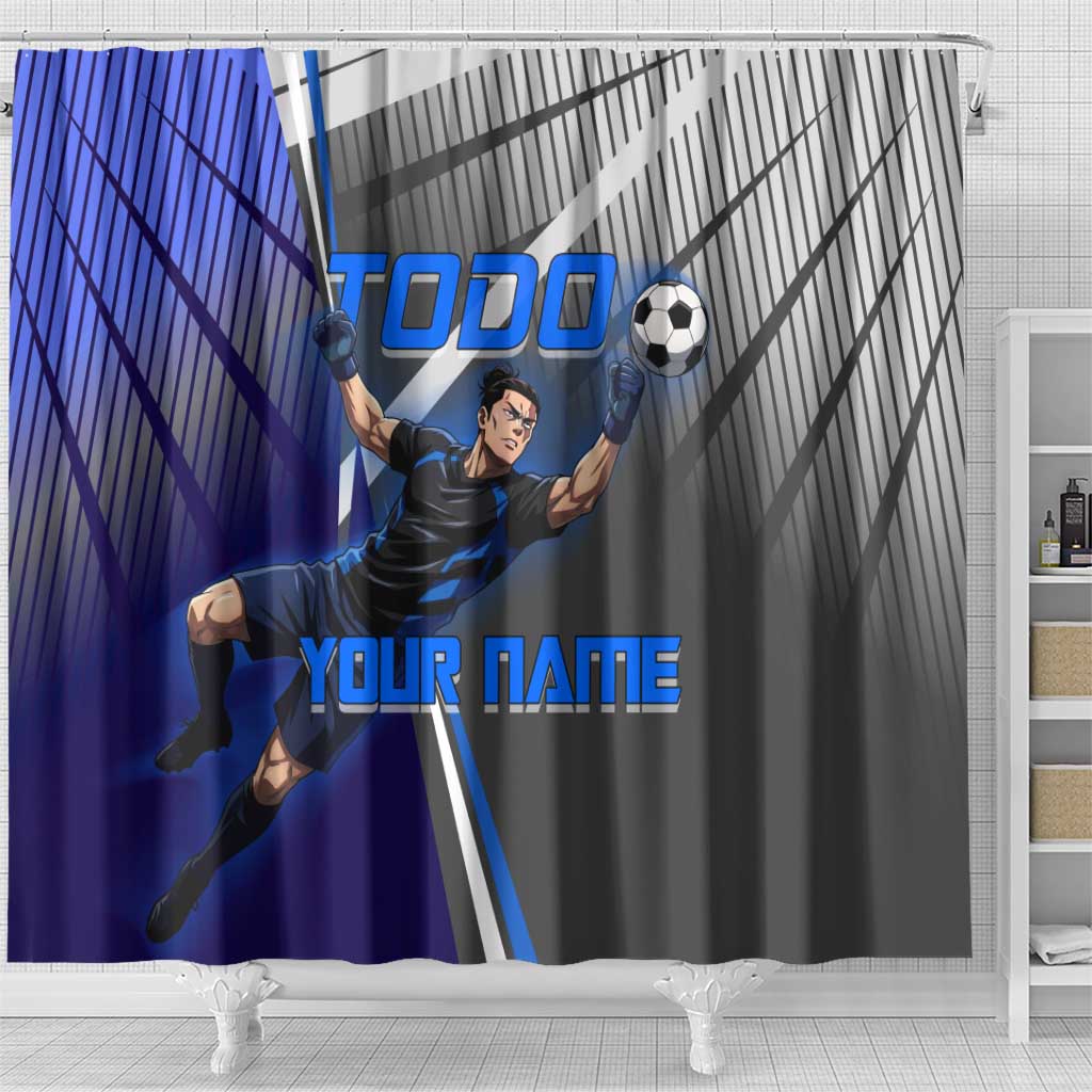 Personalized Aoi Todo Jujutsu Kaisen Shower Curtain with Blue Gradient and Goalkeeper Action Design