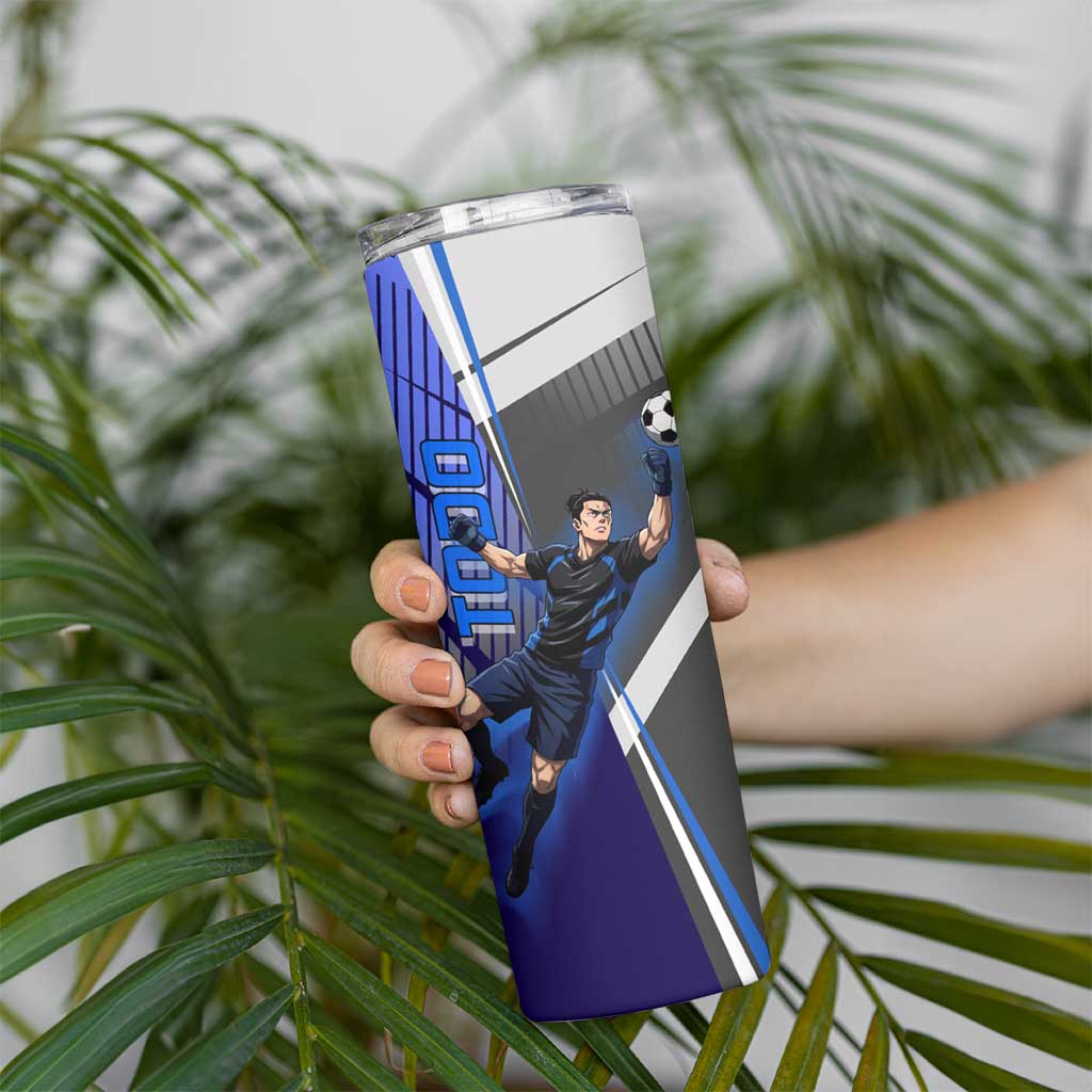Personalized Aoi Todo Jujutsu Kaisen Skinny Tumbler with Blue Gradient and Goalkeeper Action Design